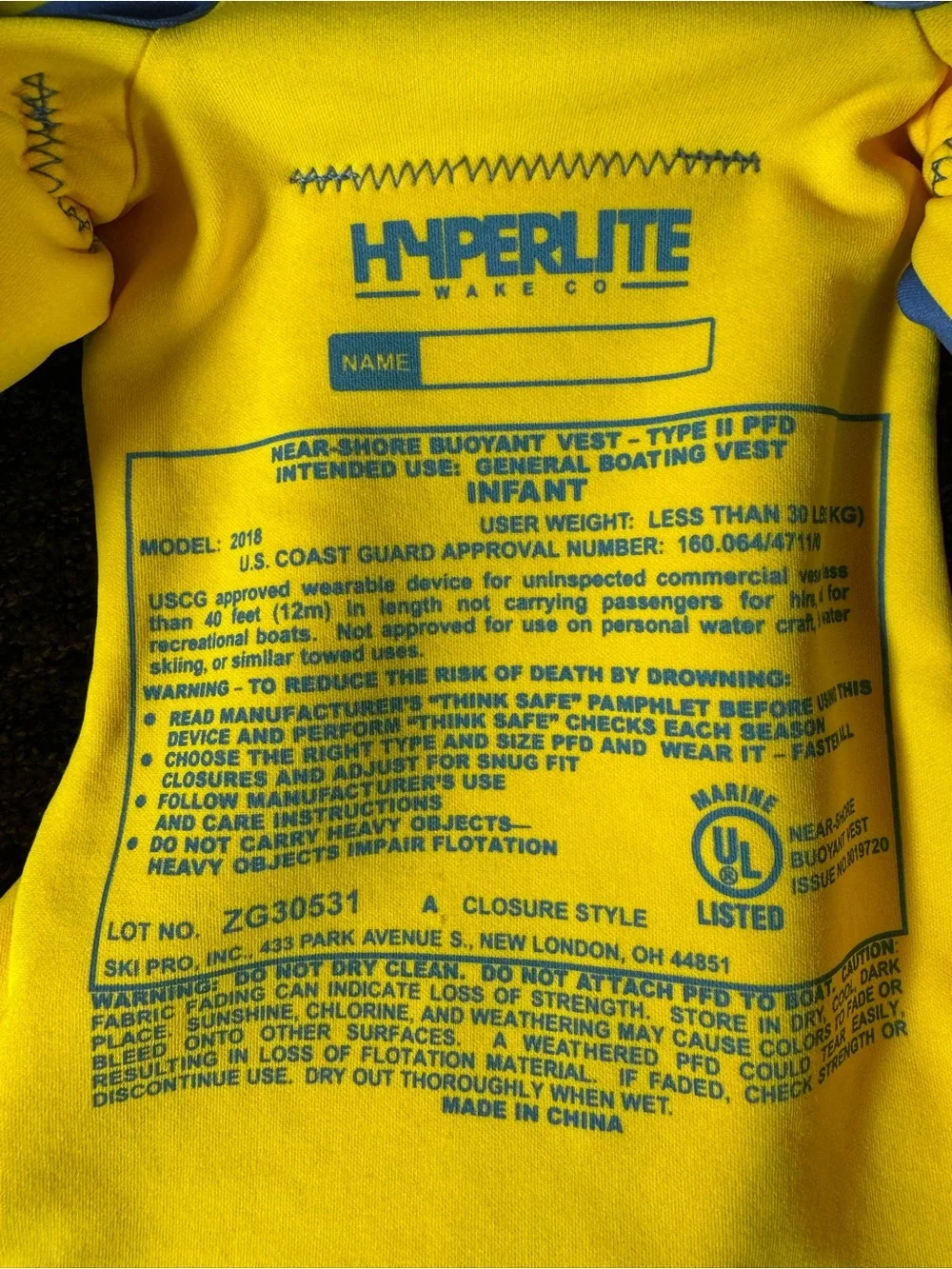 Hyperlite Infant Life Jacket Vest Child Boys Girls Under 14KG / Less Than 30LB
